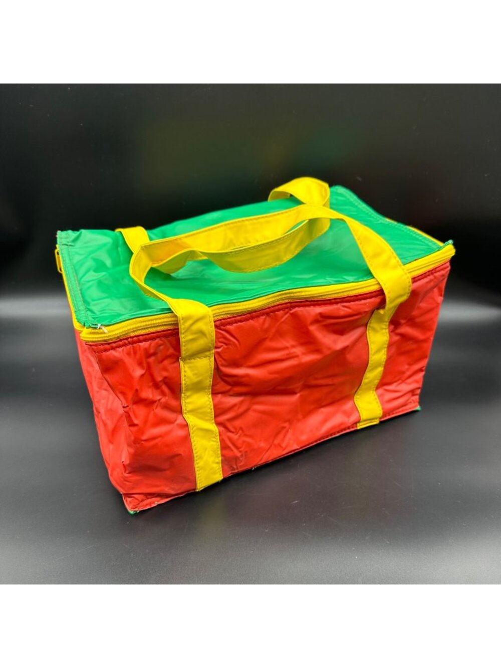 Vintage Insulated Cooler Bag 90s Color Block Strap Handles Picnic Primary Colors